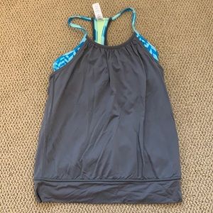 Grey tank top with patterned built in sports bra